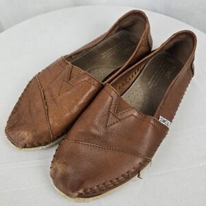 TOMS Women's Tan Leather Loafers Shoes Sz 8.5W
